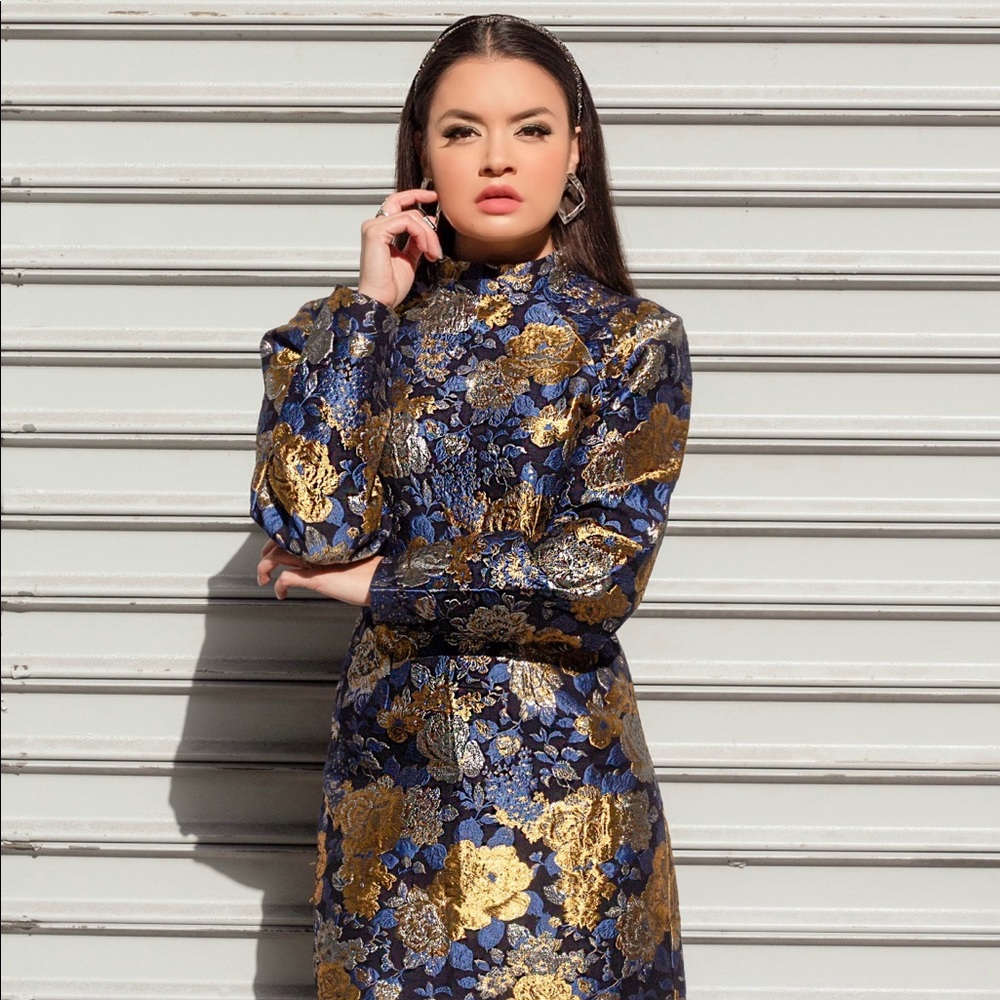 MISSGUIDED Navy Floral Brocade Mini Dress